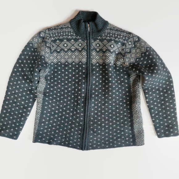 Vintage Land End Wool Fair Isle Full Zip Cardigan Sweater - Picture 7 of 16